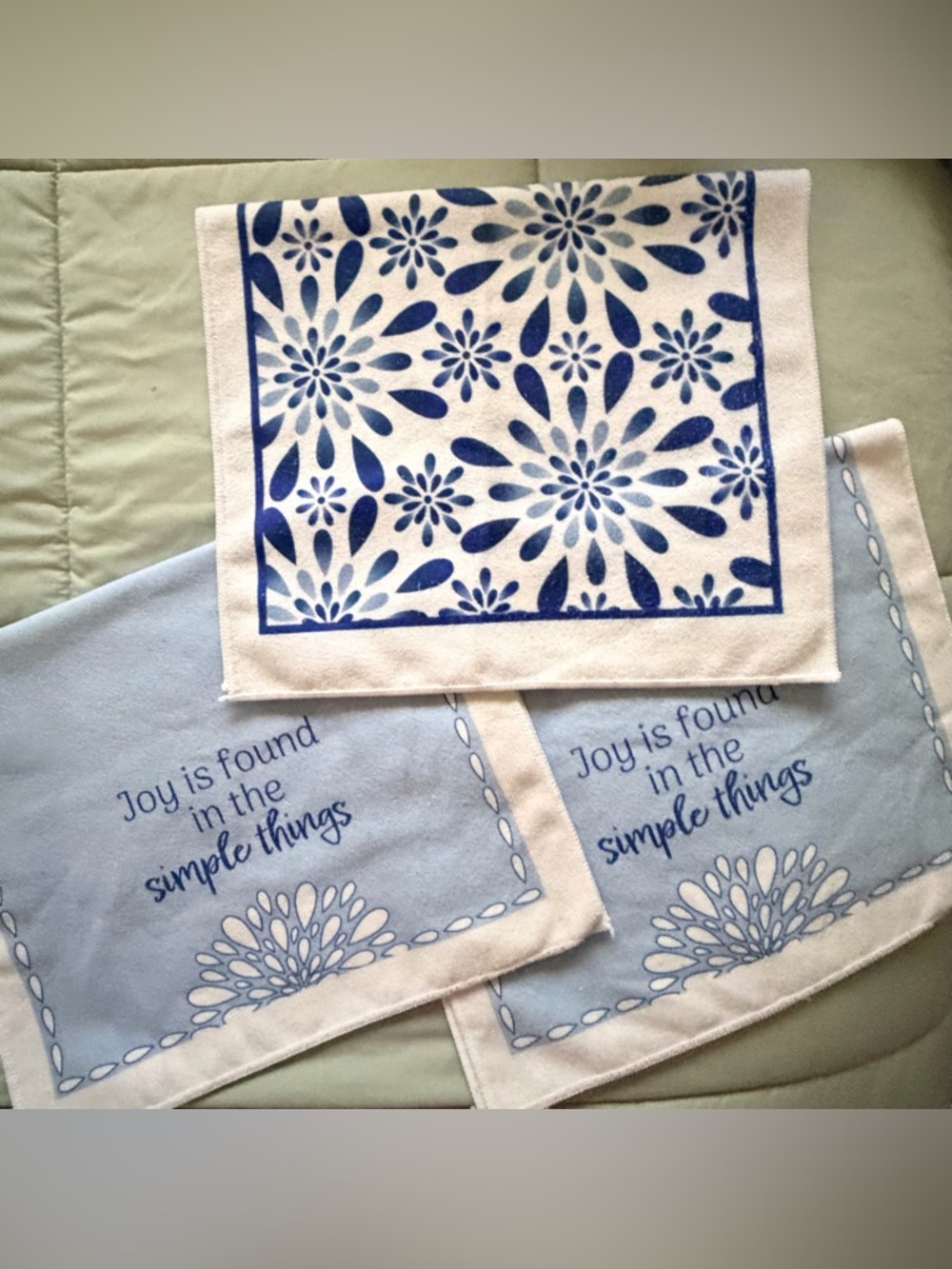 Blue Floral and Script Kitchen Towels - Set of 3